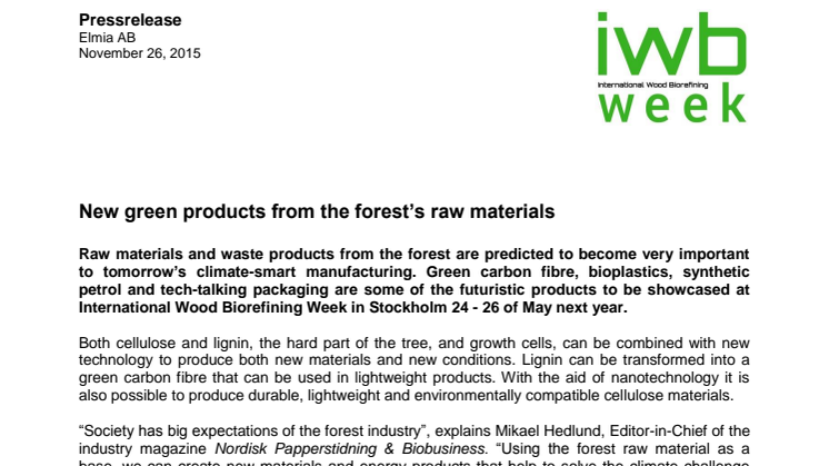 New green products from the forest’s raw materials