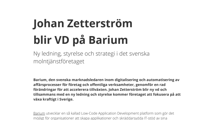 Johan Zetterström blir vd  på Barium  – ny ledning, styrelse och strategi i det svenska molntjänstföretaget