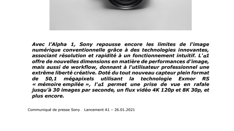 Sony Alpha 1 : la nouvelle référence de l'image numérique pour les professionnels