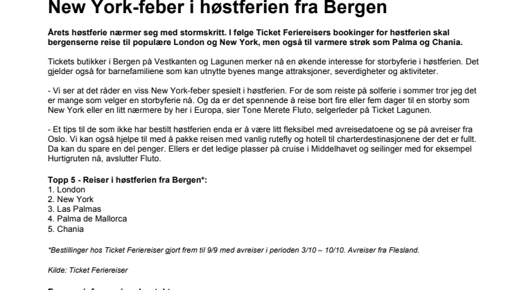 New York-feber i høstferien fra Bergen