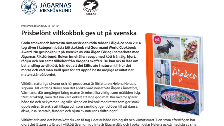 Prisbelönt viltkokbok ges ut på svenska