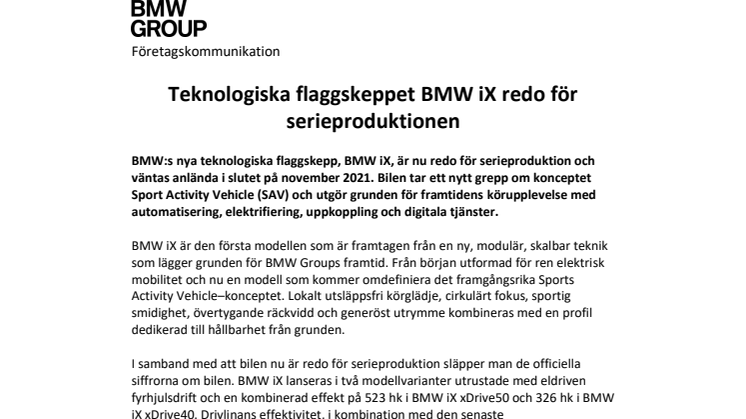 Teknologiska flaggskeppet BMW iX redo för serieproduktionen