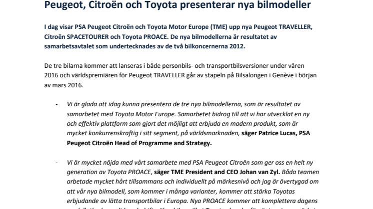 Peugeot, Citroën och Toyota presenterar nya bilmodeller