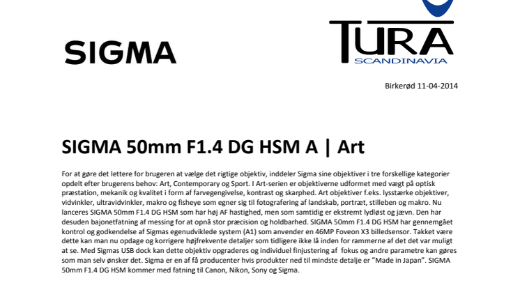SIGMA 50mm F1.4 DG HSM A | Art