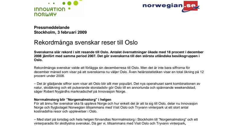 Rekordmånga svenskar reser till Oslo