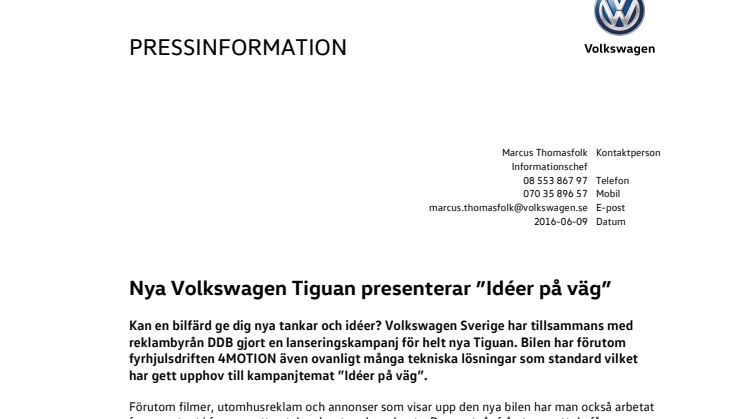 Nya Volkswagen Tiguan presenterar "Idéer på väg"