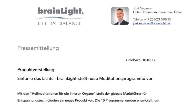 Sinfonie des Lichts - brainLight stellt neue Meditationsprogramme vor