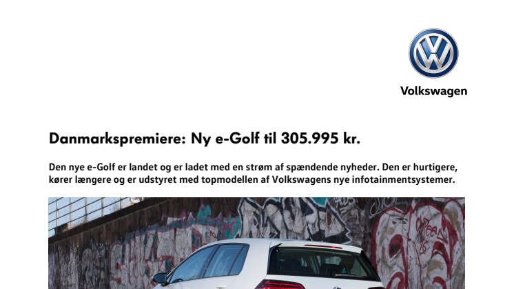 Danmarkspremiere: Ny e-Golf til 305.995 kr. 