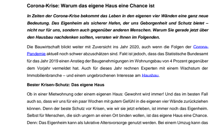 Corona-Krise: Warum das eigene Haus eine Chance ist