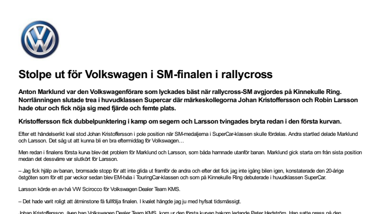 Stolpe ut för Volkswagen i SM-finalen i rallycross