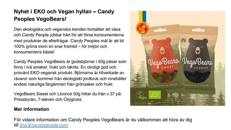 Nyhet i EKO och Vegan hyllan – Candy Peoples VegoBears!