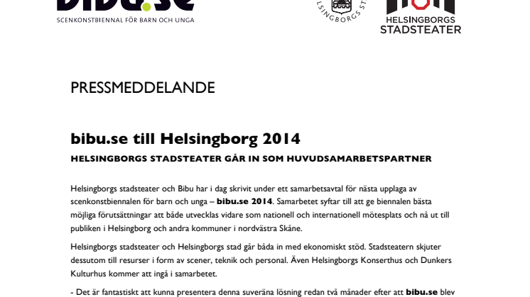 bibu.se till Helsingborg 2014 -  Helsingborgs stadsteater går in som huvudsamarbetspartner