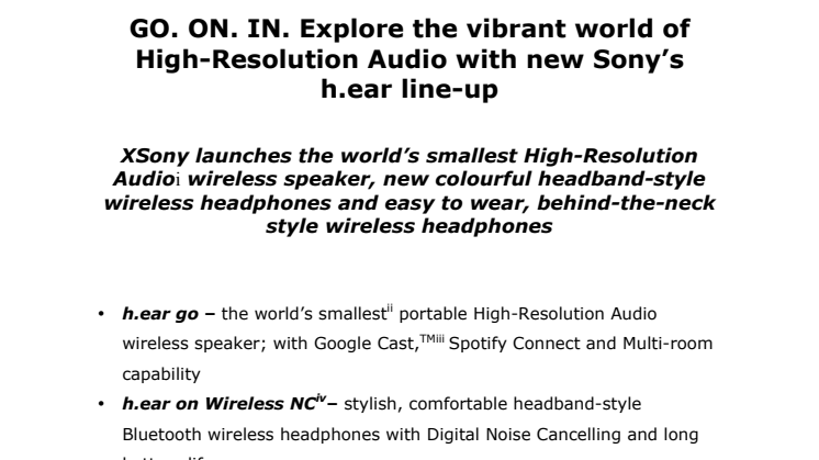 Utforska Hi-Res Audios livfulla värld med Sonys nya utbud av h.ear