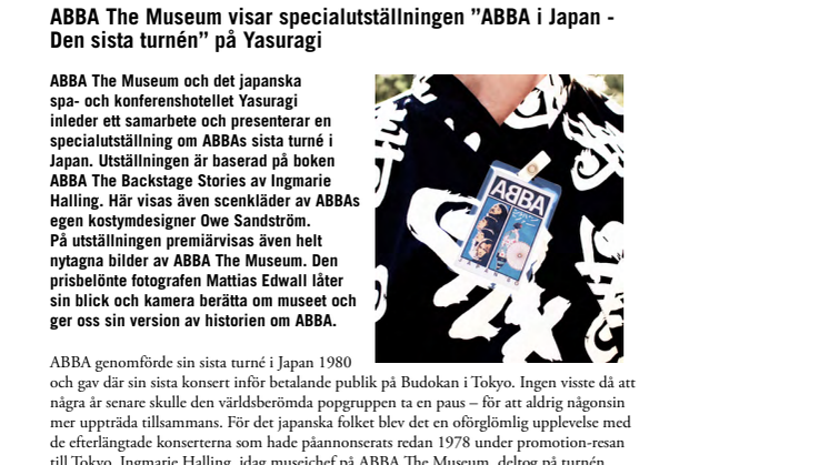 ABBA The Museum visar specialutställningen ”ABBA i Japan  - Den sista turnén” på Yasuragi