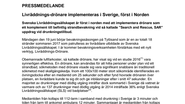 Livräddnings-drönare implementeras i Sverige, först i Norden
