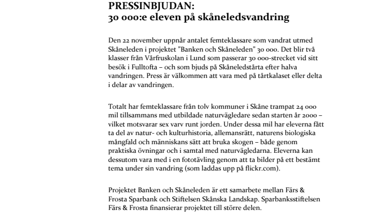 Pressinbjudan: 30 000:e eleven vandrar på Skåneleden