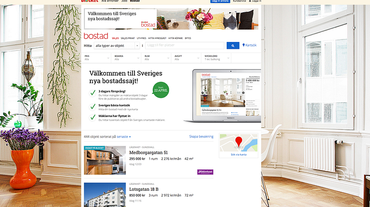 Nu förhandspubliceras mäklarobjekt på Blocket Bostad 