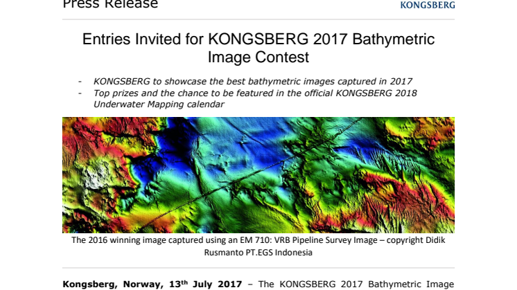 Kongsberg Maritime: Entries Invited for KONGSBERG 2017 Bathymetric Image Contest