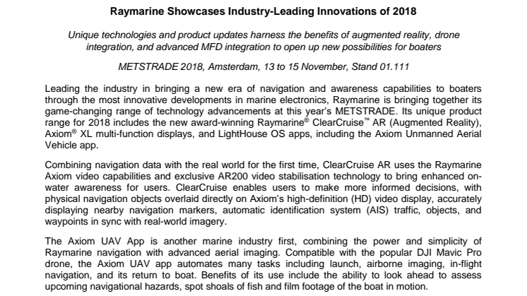 Raymarine Showcases Industry Leading Innovations