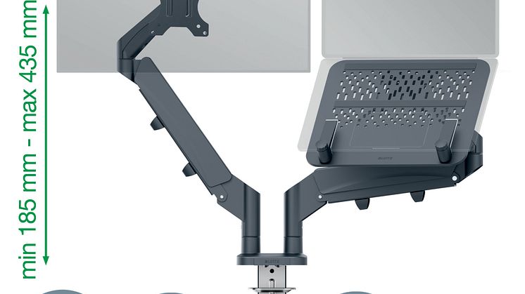 Leitz dobbelt monitor arm med laptop holder dimensioner