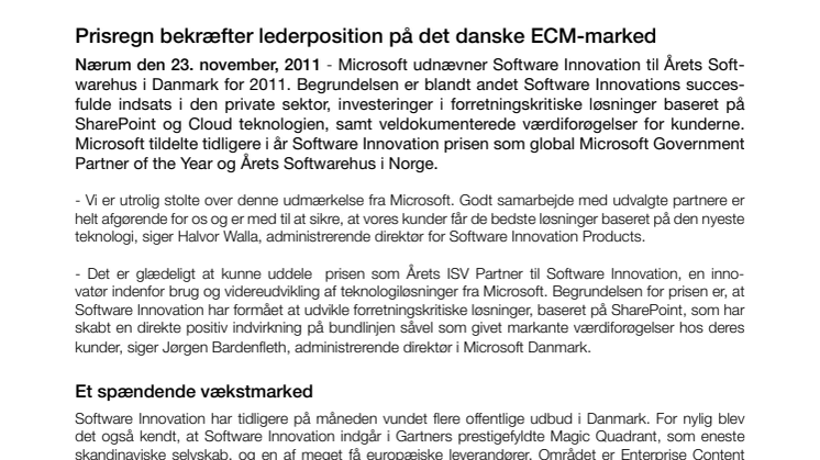 Prisregn bekræfter lederposition på det danske ECM-marked