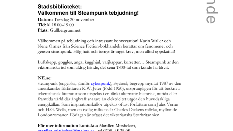 Stadsbiblioteket: Välkommen till Steampunk tebjudning!