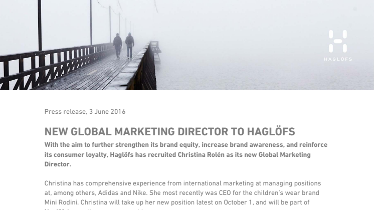 NEW GLOBAL MARKETING DIRECTOR TO HAGLÖFS