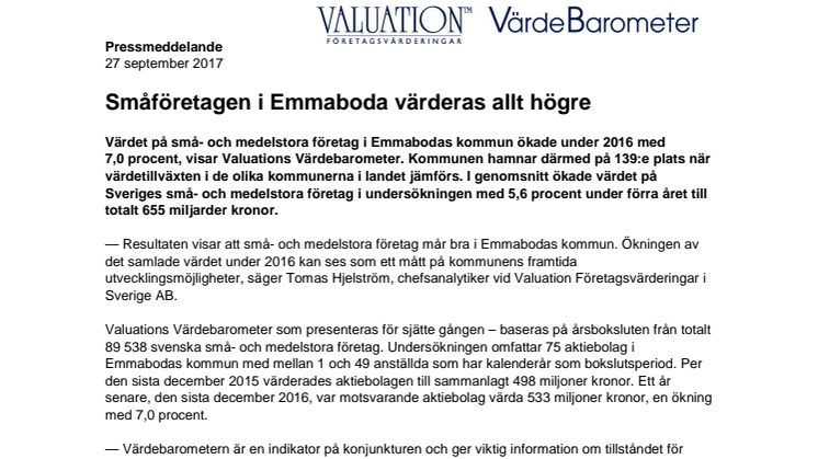 Värdebarometern 2017 Emmabodas kommun