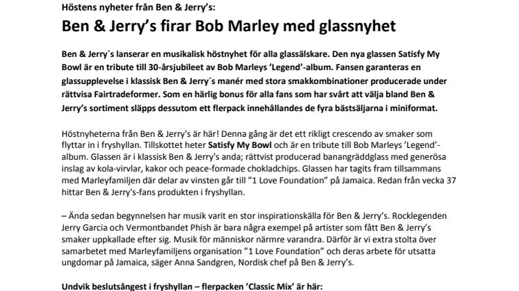 Ben & Jerry’s firar Bob Marley med glassnyhet