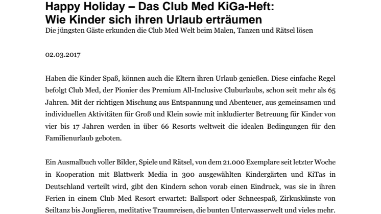 Happy Holiday – Das Club Med KiGa-Heft: Wie Kinder sich ihren Urlaub erträumen