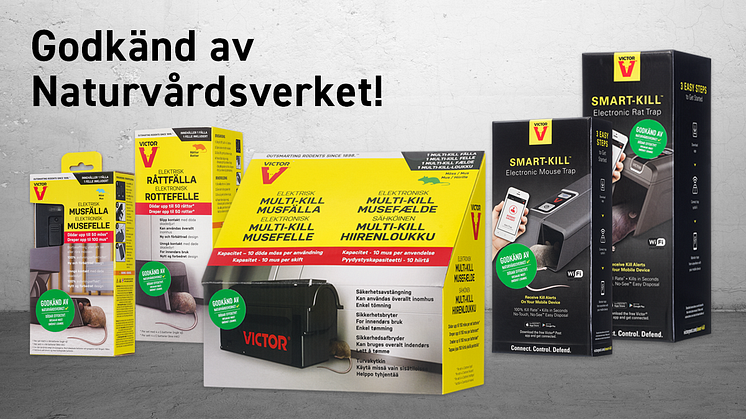 Victors elektriska mus- & råttfällor är godkända av Naturvårdsverket.