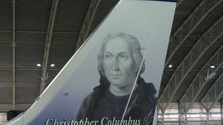 Chistopher Columbus' tail hero (LN-NIH) at Norwegian's hangar in Oslo.