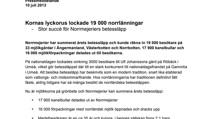 Kornas lyckorus lockade 19 000 norrlänningar  -	Stor succé för Norrmejeriers betessläpp