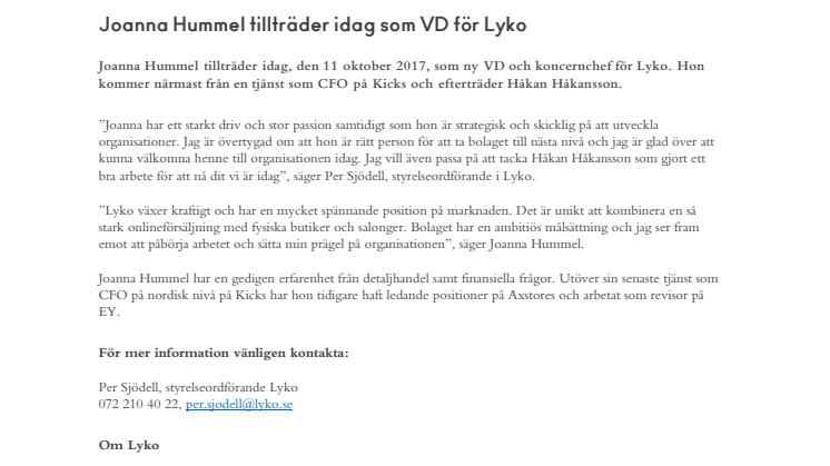 Joanna Hummel tillträder idag som VD för Lyko