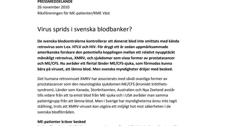 Virus sprids i svenska blodbanker?