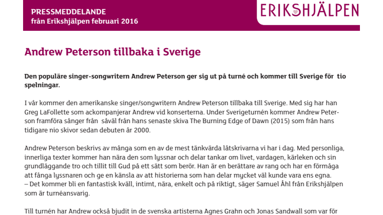 Andrew Peterson tillbaka till Sverige