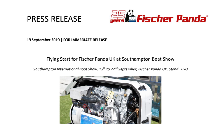 Flying Start for Fischer Panda UK at Southampton Boat Show