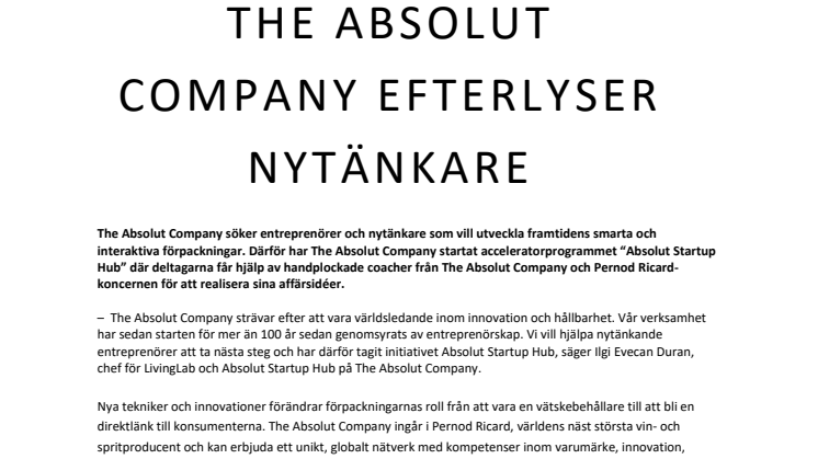 The Absolut Company efterlyser nytänkare