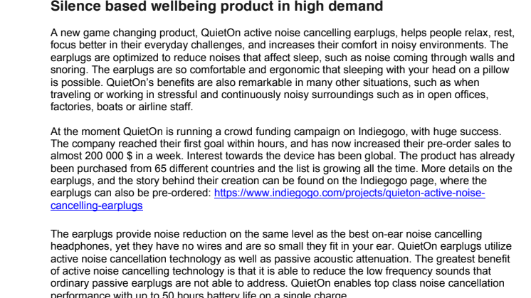 Silence based wellbeing product in high demand