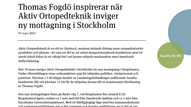 Thomas Fogdö inspirerar när Aktiv Ortopedteknik inviger ny mottagning i Stockholm
