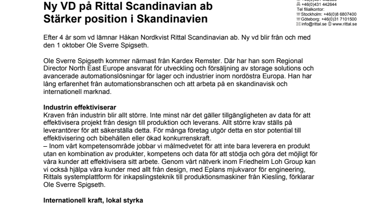 Ny VD på Rittal Scandinavian ab - Stärker position i Skandinavien