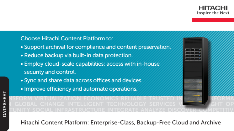 Hitachi Content Platform datasheet | Backup-Free Cloud and Archive