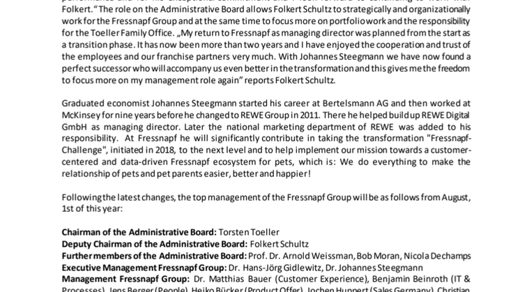 English Version Press Release Dr. Johannes Steegmann