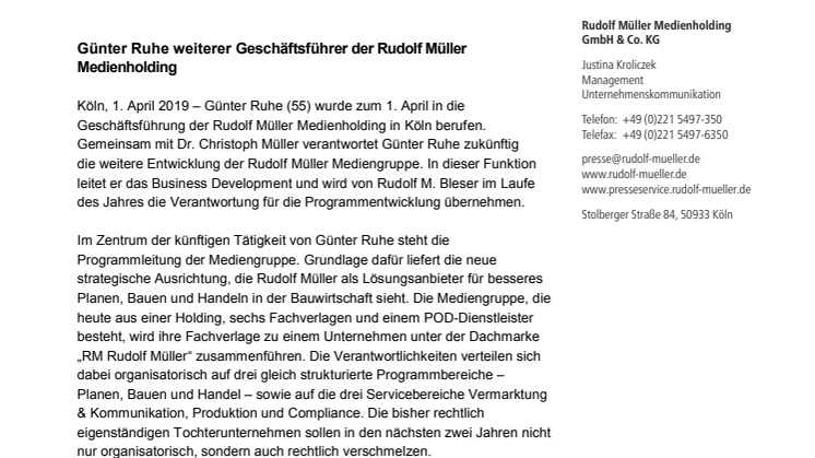 Günter Ruhe weiterer Geschäftsführer der Rudolf Müller Medienholding