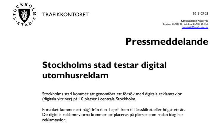 Stockholms stad testar digital utomhusreklam