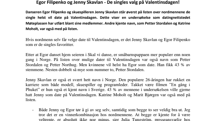 Egor Filipenko og Jenny Skavlan - De singles valg på Valentinsdagen!