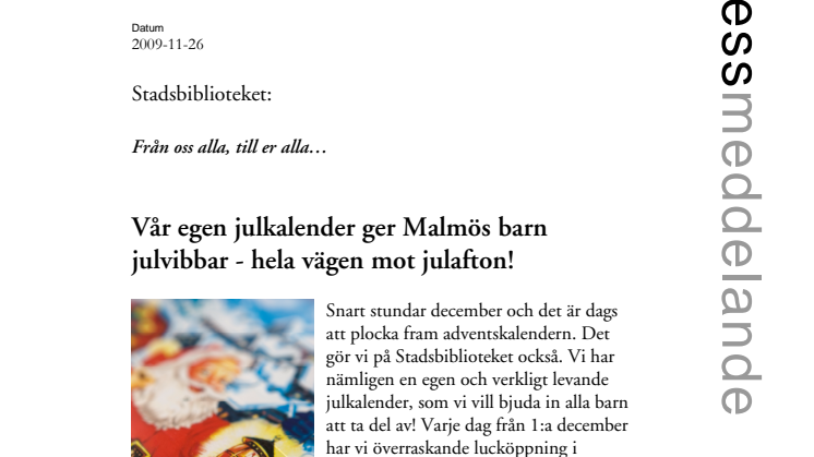 Stadsbiblioteket:Vår julkalender ger Malmös barn julvibbar - hela vägen mot julafton!