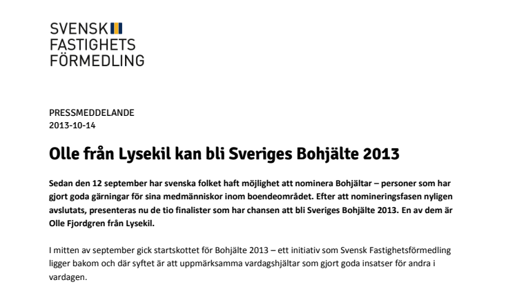Olle från Lysekil kan bli Sveriges Bohjälte 2013  