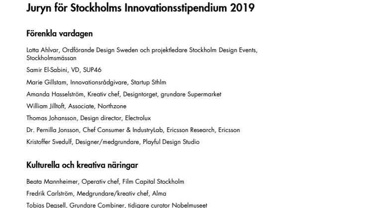 Juryn för Stockholms Innovationsstipendium 2019