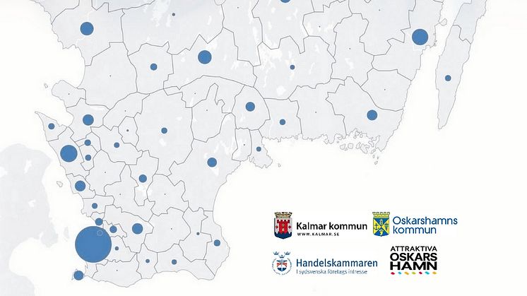 Kartan visar var Sydsveriges nya jobb skapas. Statistiken kommer från SCB och avser sysselsättningstillväxten i näringslivet 2013-2016 som andel av hela Sydsverige